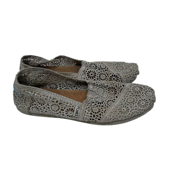 Toms Grey Crochet Slip On Loafers - Picture 1 of 7